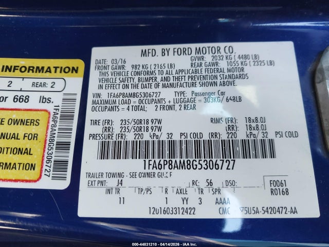 1FA6P8AM8G5306727 Ford Mustang V6