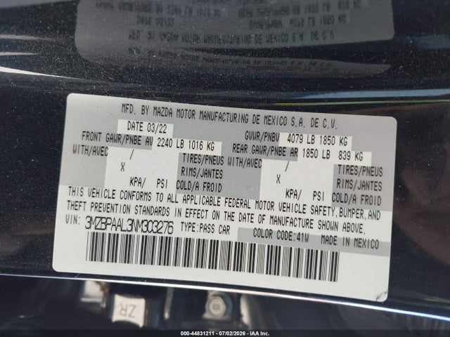 Mazda Mazda3 2.5 S 2022 3MZBPAAL3NM303276 Image 9