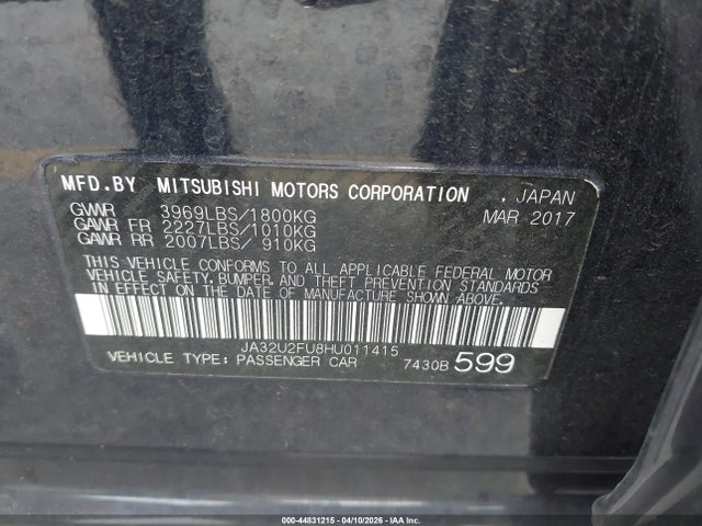 JA32U2FU8HU011415 Mitsubishi LANCER ES