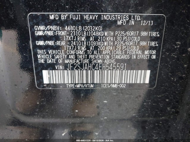 44831220 :رقم المزاد ، JF2SJAHC4EH545591 vin ، 2014 Subaru Forester 2.5i Limited مزاد بيع