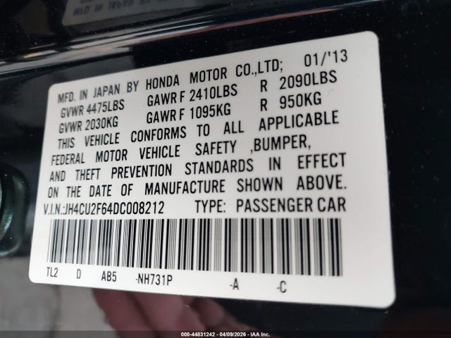 2013 Acura Tsx 2.4 მანქანა იყიდება აუქციონზე, vin: JH4CU2F64DC008212, აუქციონის ნომერი: 44831242