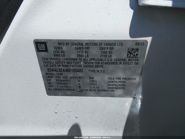 2014 Gmc Terrain Slt-1 მანქანა იყიდება აუქციონზე, vin: 2GKALSEK4E6120422, აუქციონის ნომერი: 44831255