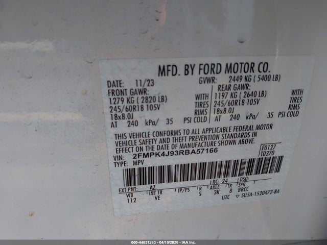 2024 Ford Edge Sel მანქანა იყიდება აუქციონზე, vin: 2FMPK4J93RBA57166, აუქციონის ნომერი: 44831263