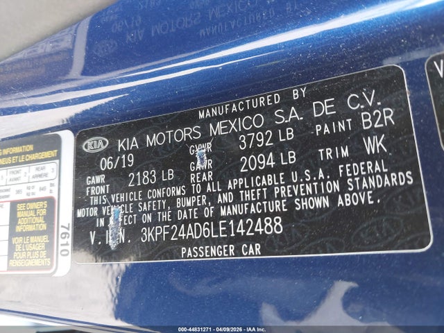 2020 Kia Forte Lxs მანქანა იყიდება აუქციონზე, vin: 3KPF24AD6LE142488, აუქციონის ნომერი: 44831271