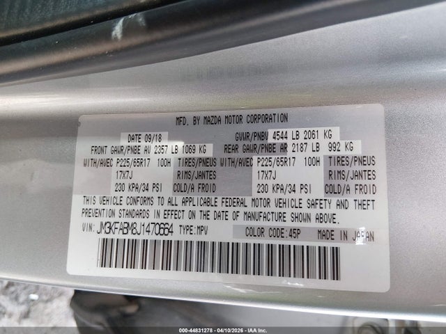 Aukcja sprzedaży 2018 Mazda Cx-5 Sport, vin: JM3KFABM8J1470664, numer aukcji: 44831278