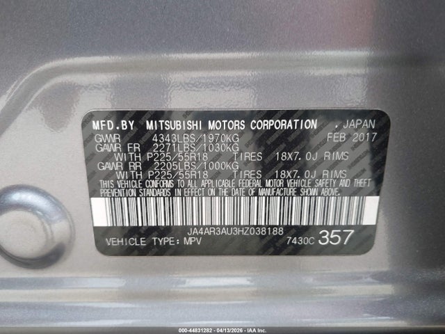 Продажа на аукционе авто 2017 Mitsubishi Outlander Sport 2.0 Es/2.0 Le, vin: JA4AR3AU3HZ038188, номер лота: 44831282