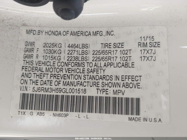 5J6RM3H59GL001518 Honda CR-V EX