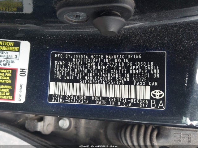 Aukcja sprzedaży 2016 Toyota Corolla S Plus, vin: 5YFBURHE7GP555478, numer aukcji: 44831304
