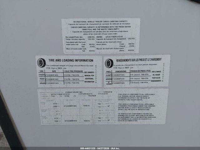 Продажа на аукционе авто 2019 Forest River Wolf Pack, vin: 5ZT3CTYB2K1213216, номер лота: 44831325