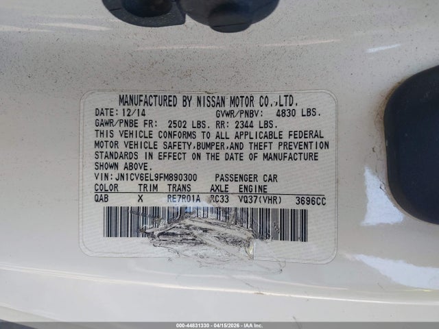 Продаж на аукціоні авто 2015 Infiniti Q60, vin: JN1CV6EL9FM890300, номер лоту: 44831330
