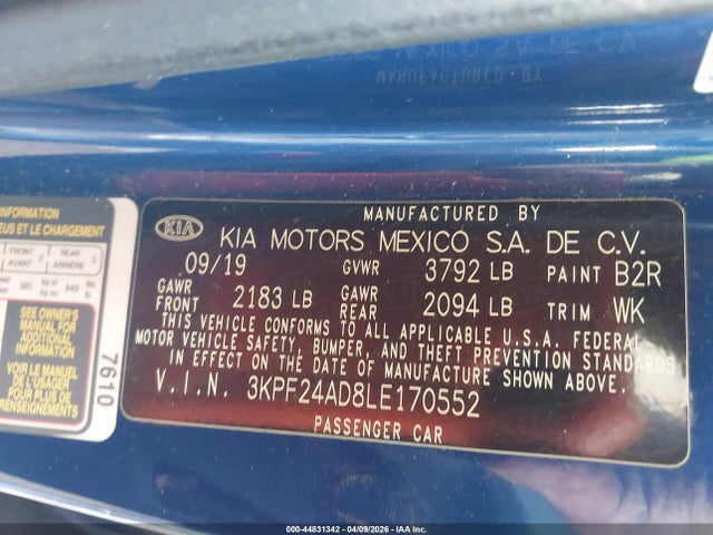 3KPF24AD8LE170552 KIA Forte Lxs