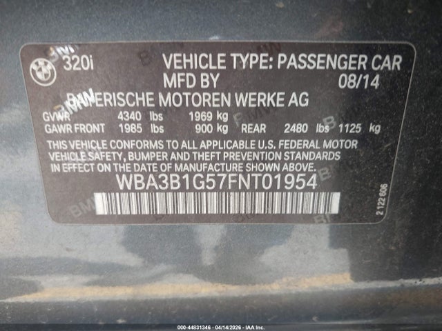 2015 BMW 320I WBA3B1G57FNT01954 Photo 8
