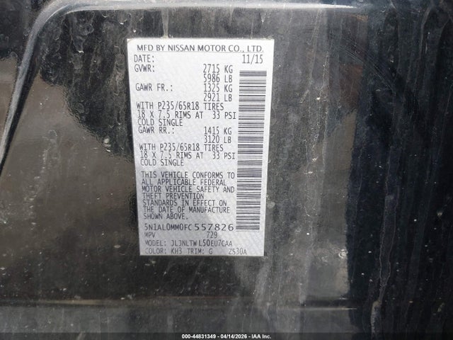 44831349 :رقم المزاد ، 5N1AL0MM0FC557826 vin ، 2015 Infiniti Qx60 مزاد بيع