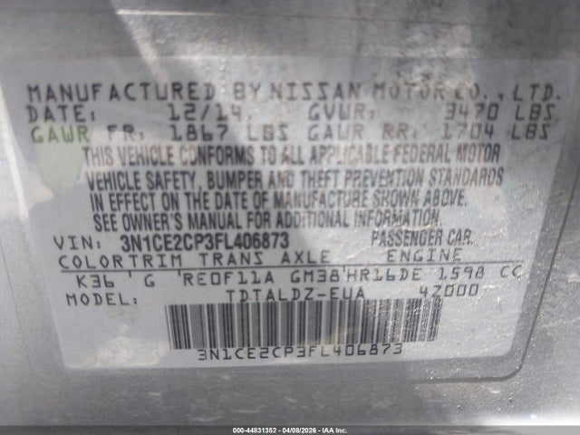 Nissan Versa Note S (sr)/s Plus/sl/sr/sv 2015 3N1CE2CP3FL406873 Image 9