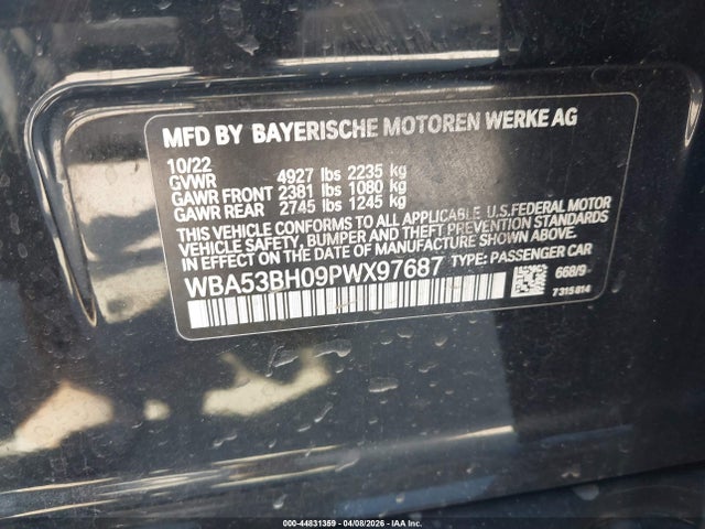 Aukcja sprzedaży 2023 Bmw 530 I, vin: WBA53BH09PWX97687, numer aukcji: 44831359