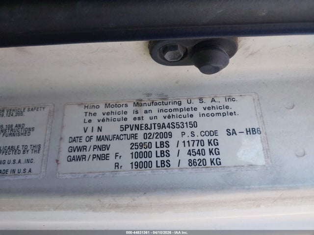 2010 Hino Hino 268 მანქანა იყიდება აუქციონზე, vin: 5PVNE8JT9A4S53150, აუქციონის ნომერი: 44831361