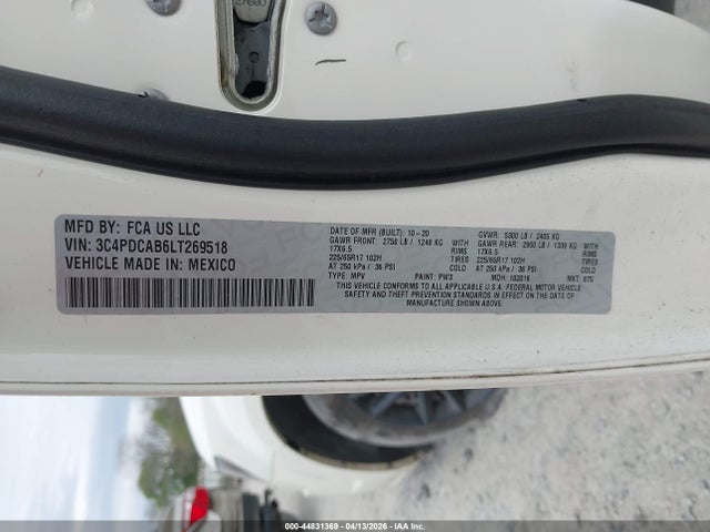 44831369 :رقم المزاد ، 3C4PDCAB6LT269518 vin ، 2020 Dodge Journey Se Value مزاد بيع