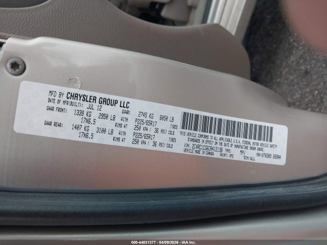 Aukcja sprzedaży 2012 Chrysler Town & Country Touring-l, vin: 2C4RC1CG6CR412138, numer aukcji: 44831377