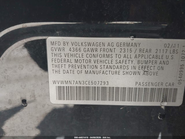 2012 VOLKSWAGEN CC WVWMN7AN3CE507293 Photo 8