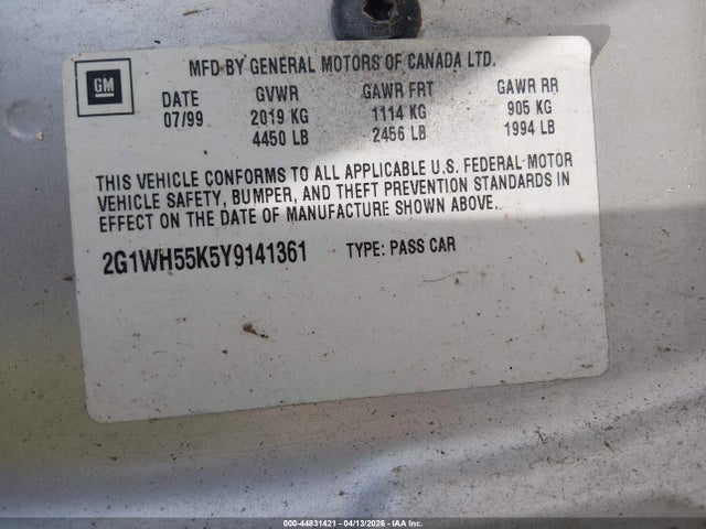 Продажа на аукционе авто 2000 Chevrolet Impala Ls, vin: 2G1WH55K5Y9141361, номер лота: 44831421