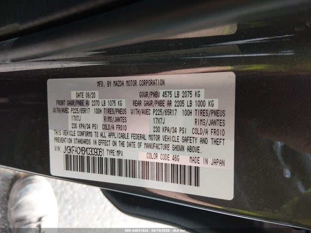 Aukcja sprzedaży 2021 Mazda Cx-5 Touring, vin: JM3KFACM6M0309061, numer aukcji: 44831424