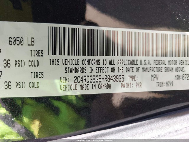 44831429 :رقم المزاد ، 2C4RDGBG5HR843935 vin ، 2017 Dodge Grand Caravan Se Plus مزاد بيع