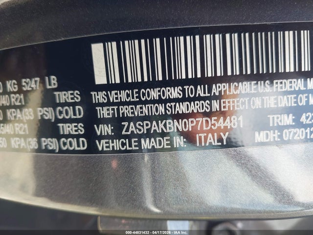 Продажа на аукционе авто 2023 Alfa Romeo Stelvio Veloce Awd, vin: ZASPAKBN0P7D54481, номер лота: 44831432