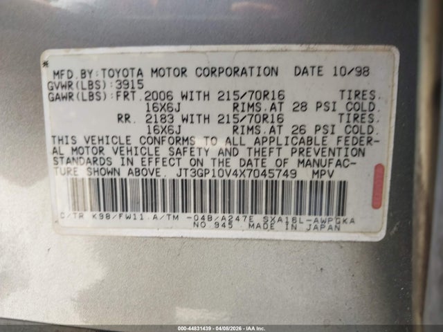 1999 TOYOTA RAV4 JT3GP10V4X7045749 Photo 8