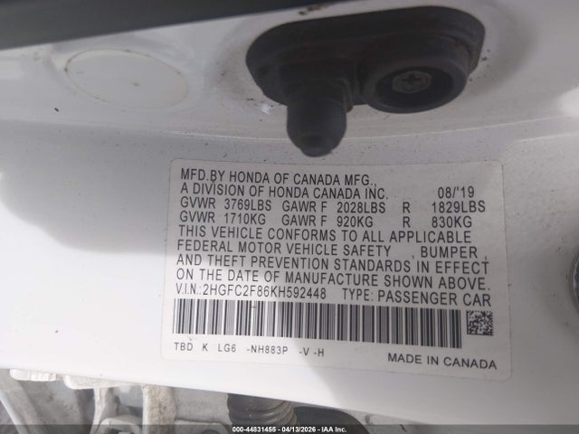 2HGFC2F86KH592448 Honda Civic Sport