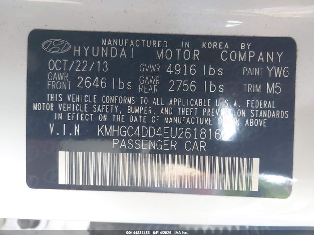 Aukcja sprzedaży 2014 Hyundai Genesis 3.8, vin: KMHGC4DD4EU261816, numer aukcji: 44831456