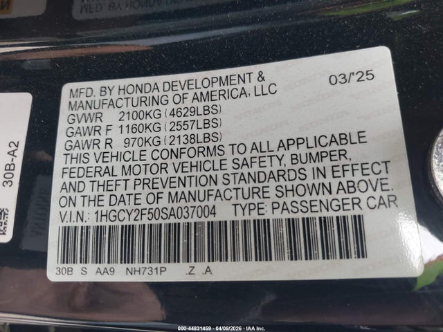 1HGCY2F50SA037004 Honda Accord Hybrid Sport