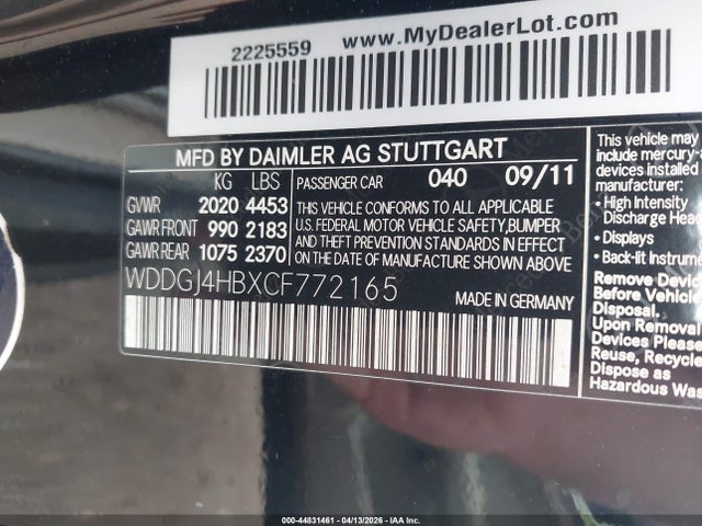 44831461 :رقم المزاد ، WDDGJ4HBXCF772165 vin ، 2012 Mercedes-benz C 250 مزاد بيع