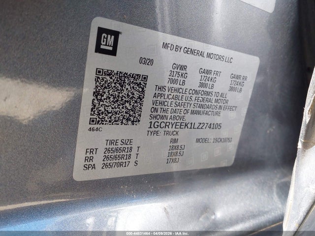 Продаж на аукціоні авто 2020 Chevrolet Silverado 1500 4wd  Standard Bed Rst, vin: 1GCRYEEK1LZ274105, номер лоту: 44831464