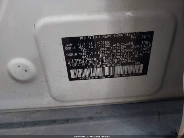 44831472 :رقم المزاد ، 4S4BSENC4H3363605 vin ، 2017 Subaru Outback 3.6r Limited مزاد بيع