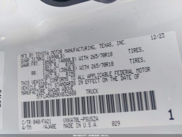 2024 Toyota Tundra Sr5 მანქანა იყიდება აუქციონზე, vin: 5TFLA5AB5RX032888, აუქციონის ნომერი: 44831477