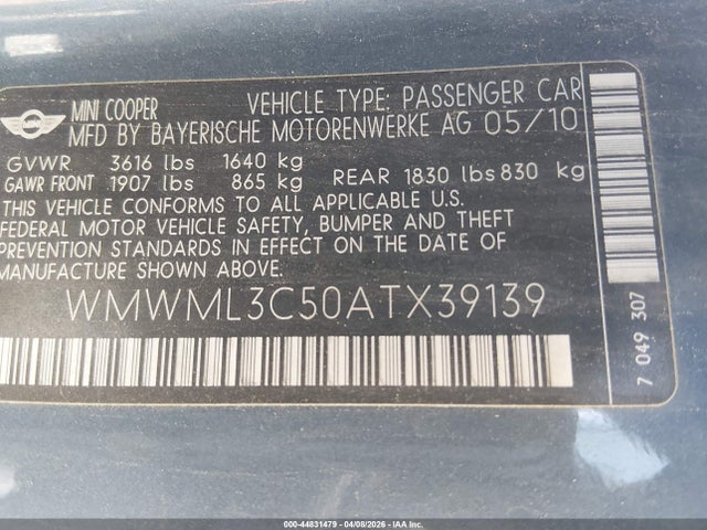 2010 MINI COOPER CLUBMAN WMWML3C50ATX39139 Photo 8