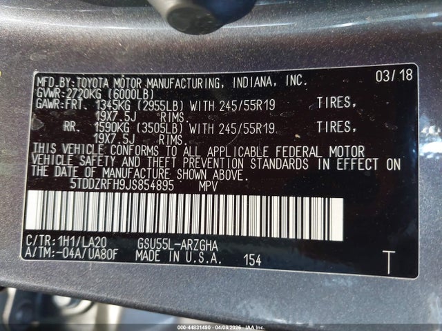 Toyota Highlander Limited Platinum 2018 5TDDZRFH9JS854895 Image 9