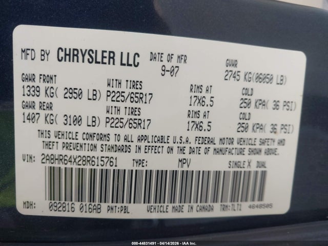 Aukcja sprzedaży 2008 Chrysler Town & Country Limited, vin: 2A8HR64X28R615761, numer aukcji: 44831491