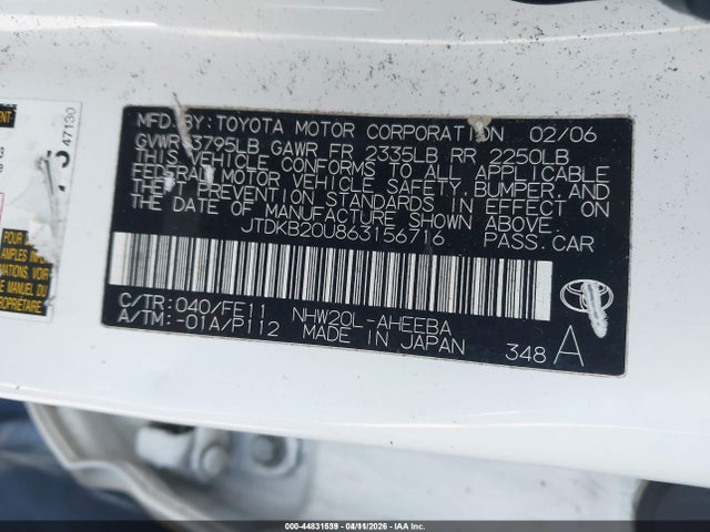 Aukcja sprzedaży 2006 Toyota Prius, vin: JTDKB20U863156716, numer aukcji: 44831539