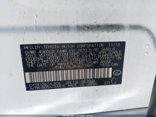 Продаж на аукціоні авто 2019 Lexus Gs 350 F Sport, vin: JTHBZ1BL8KA017880, номер лоту: 44831549