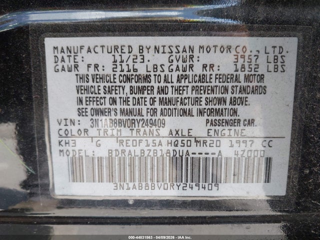 Aukcja sprzedaży 2024 Nissan Sentra S Xtronic Cvt, vin: 3N1AB8BV0RY249409, numer aukcji: 44831563