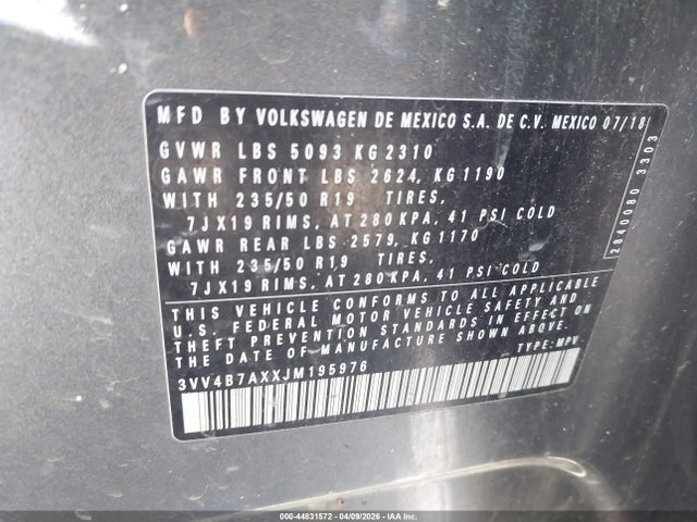 Aukcja sprzedaży 2018 Volkswagen Tiguan 2.0t Sel Premium, vin: 3VV4B7AXXJM195976, numer aukcji: 44831572