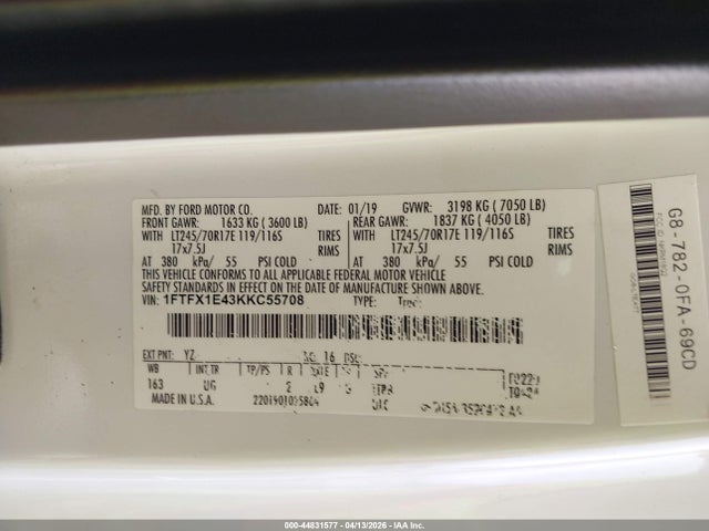 Aukcja sprzedaży 2019 Ford F-150 Xlt, vin: 1FTFX1E43KKC55708, numer aukcji: 44831577