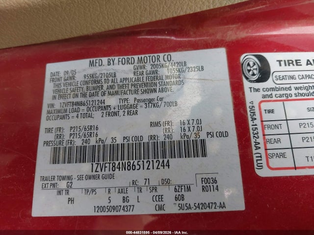 2006 FORD MUSTANG 1ZVFT84N865121244 Photo 8