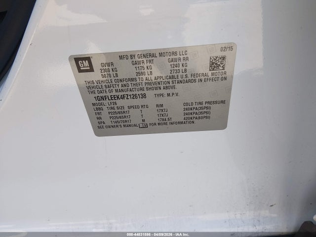 Продаж на аукціоні авто 2015 Chevrolet Equinox Ls, vin: 1GNFLEEK4FZ126138, номер лоту: 44831598