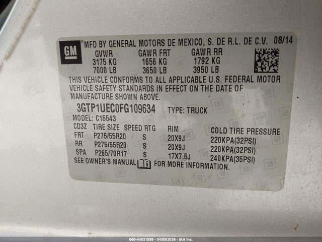 Продажа на аукционе авто 2015 Gmc Sierra 1500 Sle, vin: 3GTP1UEC0FG109634, номер лота: 44831599