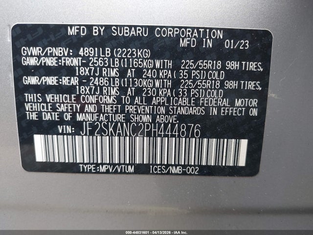 Продаж на аукціоні авто 2023 Subaru Forester Limited, vin: JF2SKANC2PH444876, номер лоту: 44831601