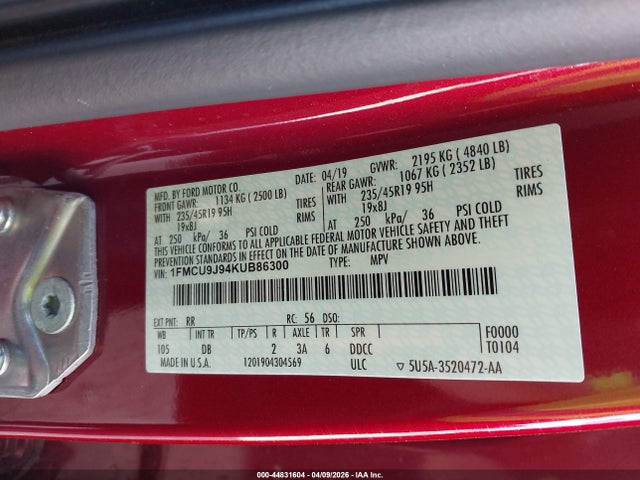 Ford Escape Titanium 2019 1FMCU9J94KUB86300 Image 9