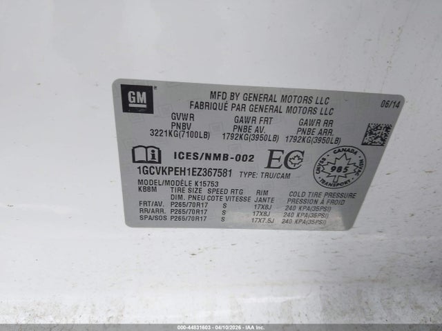 1GCVKPEH1EZ367581 Chevrolet Silverado 1500 Work Truck 1wt/work Truck 2wt