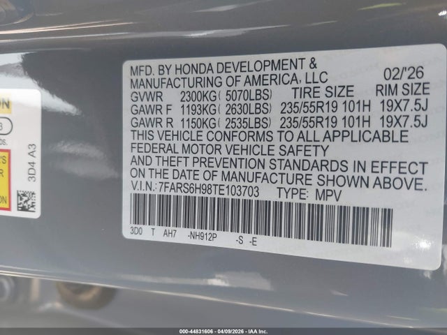 7FARS6H98TE103703 Honda Cr-v Hybrid Awd Sport Touring